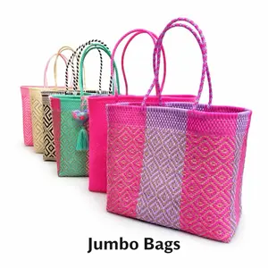 Jumbo Purses Mexican Artisanal Handbags Eco Friendly Recycled Plastic Tote Bag Handmade in Mexico Easy to Clean Super Durable 15"x6"x16"