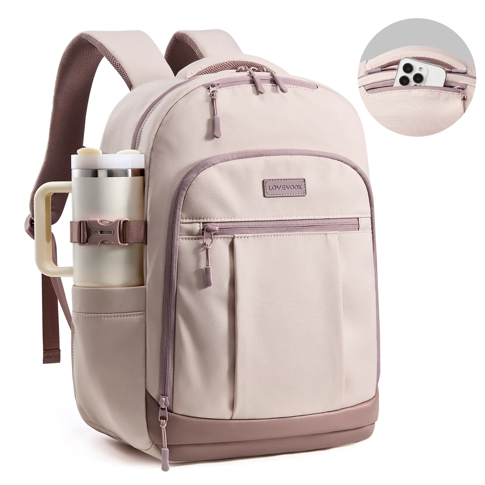 LOVEVOOK Laptop Backpack for Women, 15.6 Inch Travel Backpack Purse with Large Cup Pocket for 40oz Tumbler, Waterproof College Bookbag for Campus, Work Daypack for Teacher Nurse