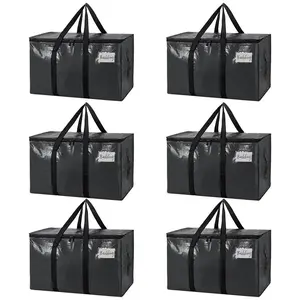 Large Moving Bags, 6 Pack Black Heavy Duty Totes For Storagewith Visible Labels , Wrap Around Handles, Storage Bags for Space Saving, Change of seasons Alternative to Moving Boxes  Back to school season gifts