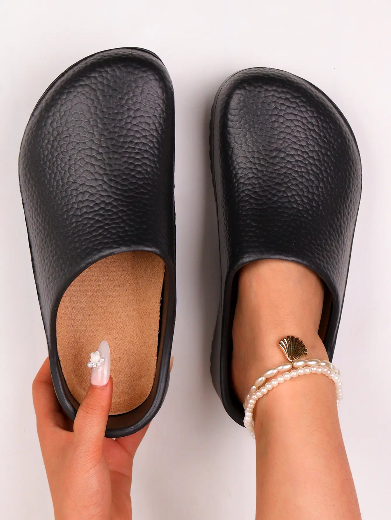 Women's Plus-Size Soft Clogs, Solid EVA Foam Slip On Mule Flats with Ankle Strap, Non-Slip Walking Shoes for Outdoor and Work