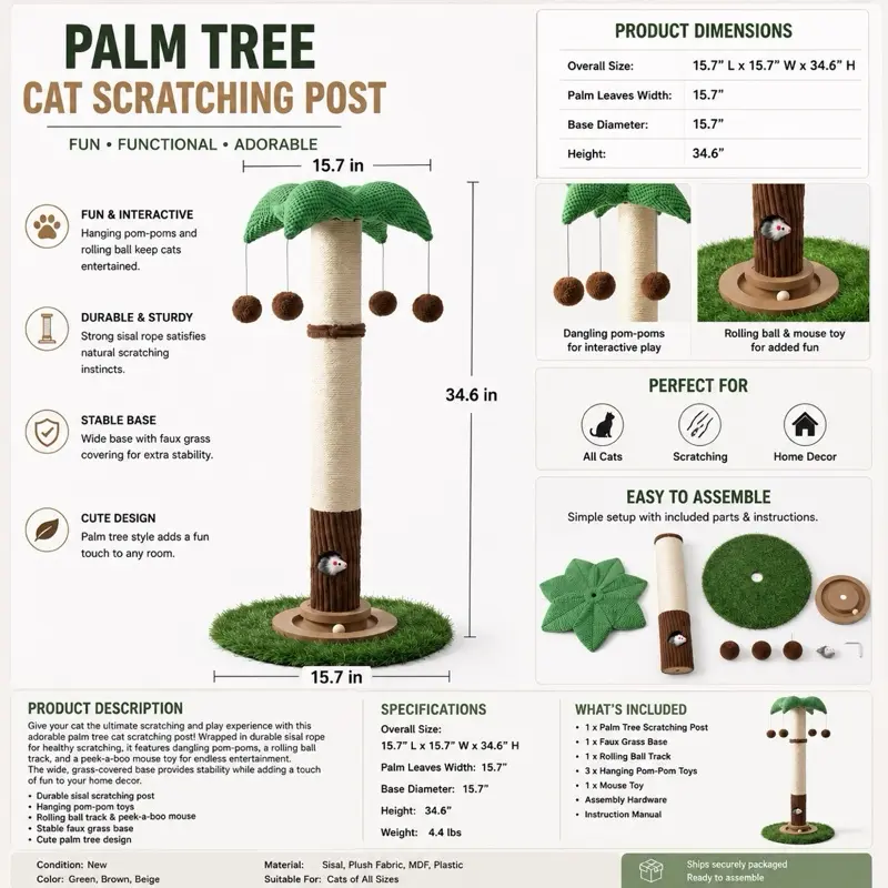 Cat Scratching Tree, Interactive Toy for Kittens - Gentle on Claws and Teeth, Supports Healthy Exercise, Ideal for Indoor Use (Pet Supplies, Cat Accessory)