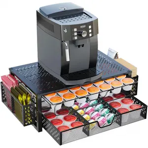 Simple Trending Coffee Pod Holder for K Cups, with 2 Tier Slidng Storage Drawer and Coffee Accessories Holder, 63 Large or 80 Small Capsule Organizer, Black