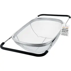 Premium Quality Over The Sink Stainless Steel Oval Colander with Fine Mesh 6 Quart Strainer Basket & Expandable Rubber Grip Handles - Strain, Drain, Rinse Fruits, Vegetables