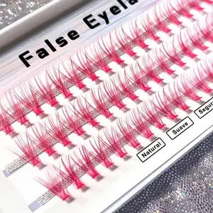 FlutterLash Pink Cluster Lash Accent Color EasyApply 13mm Pink Cosmetic Makeup Lash Extensions Eyelashes