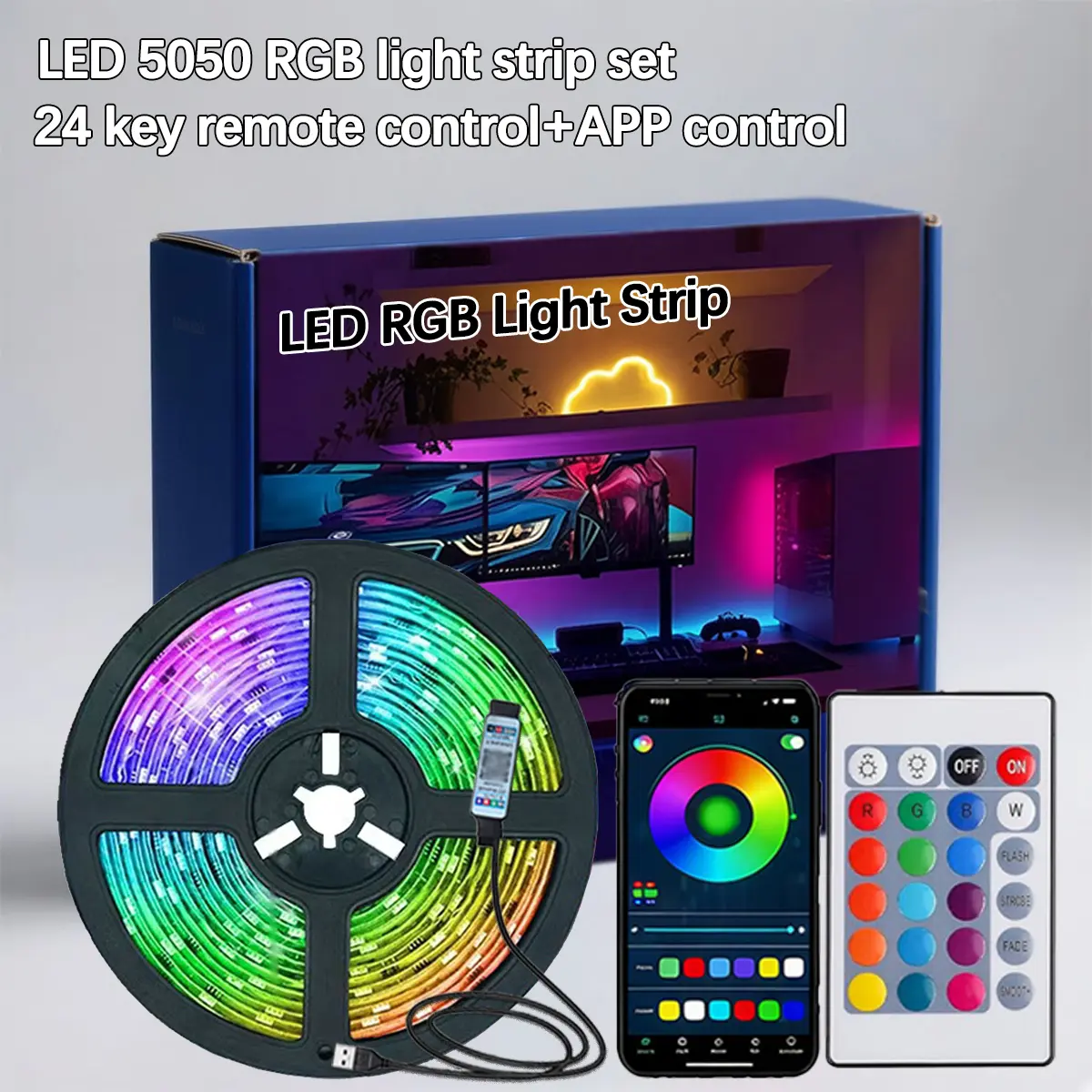 5M Smart RGB LED Strip Lights USB Powered, App Control & 24-Key IR Remote, Sync to Music DIY Colors, Flexible Cuttable TV Backlight LED Tape for Bedroom Living Room Kitchen Gaming Setup Party Decor, Strong Adhesive