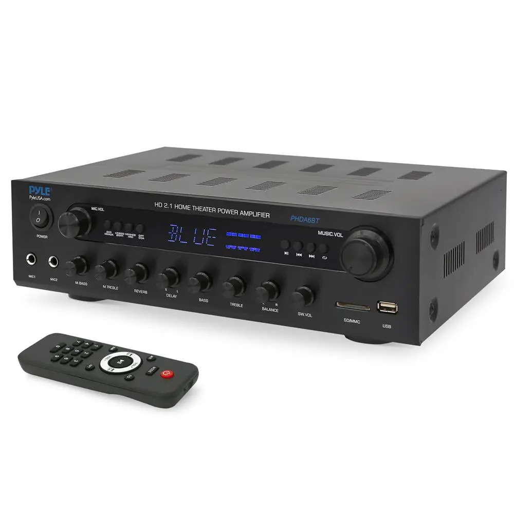400W Bluetooth Stereo Amplifier | HDMI Home Theater Audio Amplifier - Wireless Streaming, USB SD Card Player, FM Radio, Karaoke Mic Inputs, Subwoofer Output, LED Display - Multi-Device Connectivity for TV, Speakers & Studio Use