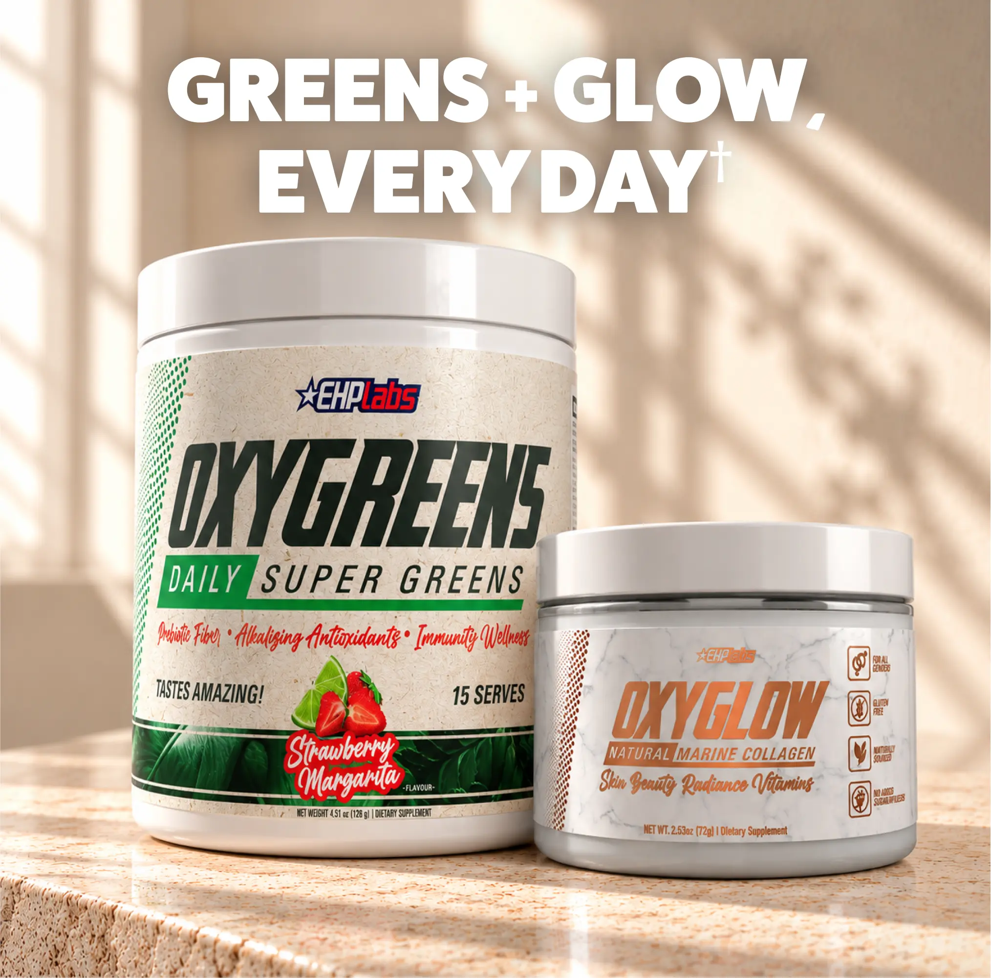 EHPlabs Gut & Glow Ritual – OxyGreens Super Greens + OxyGlow Marine Collagen | Daily Digestion, Skin & Hair Support