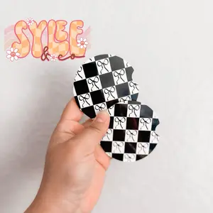 Black Checkered Coquette Car Coasters - Set of 2, Durable MDF Material, Easy to Clean, Fits Most Standard Cup Holders