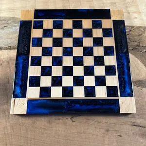 Black Onyx Deep Blue Maple Wood Chess Board (PIECES INCLUDED)