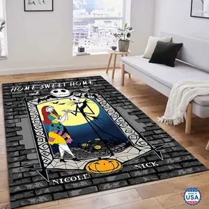Jack & Sally Home Sweet Home Rug Nightmare Before Christmas Halloween Decorative Halloween Gift Non-Slip Floor Carpet, Decoration Mat for home Living Room Bedroom, Room Decor, Home Decor