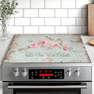 Anti-Slip Rubber Oven Mat, Floral Design Kitchen Stove Protector, Multi-Purpose Home Decor, Kitchen Decorative Placemat, Fits Ovens, Washers, Dryers, Mouse Pad