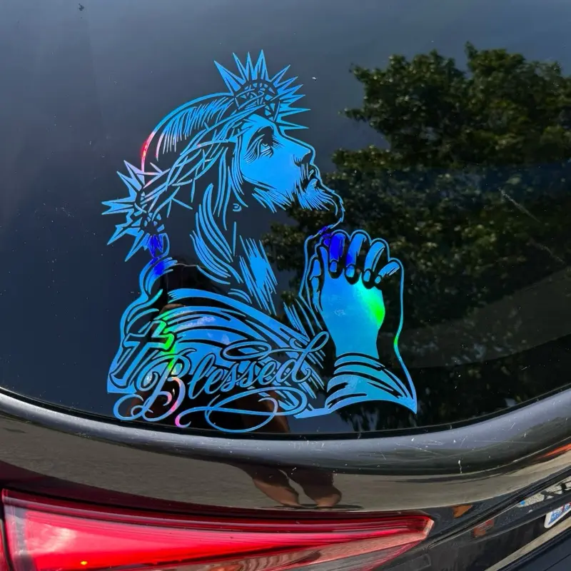 Jesus Christ Blessed Decal Sticker - Customizable for Cars, Trucks, SUVs, Glass Doors, Windows, Fridges - Available in Multiple Colors Vehicle Exterior Decoration