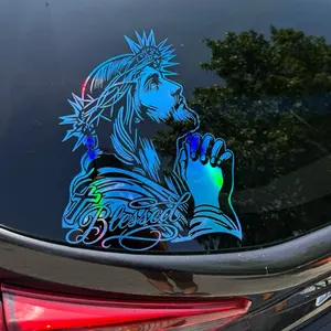 Jesus Christ Blessed Decal Sticker - Customizable for Cars, Trucks, SUVs, Glass Doors, Windows, Fridges - Available in Multiple Colors Vehicle Exterior Decoration