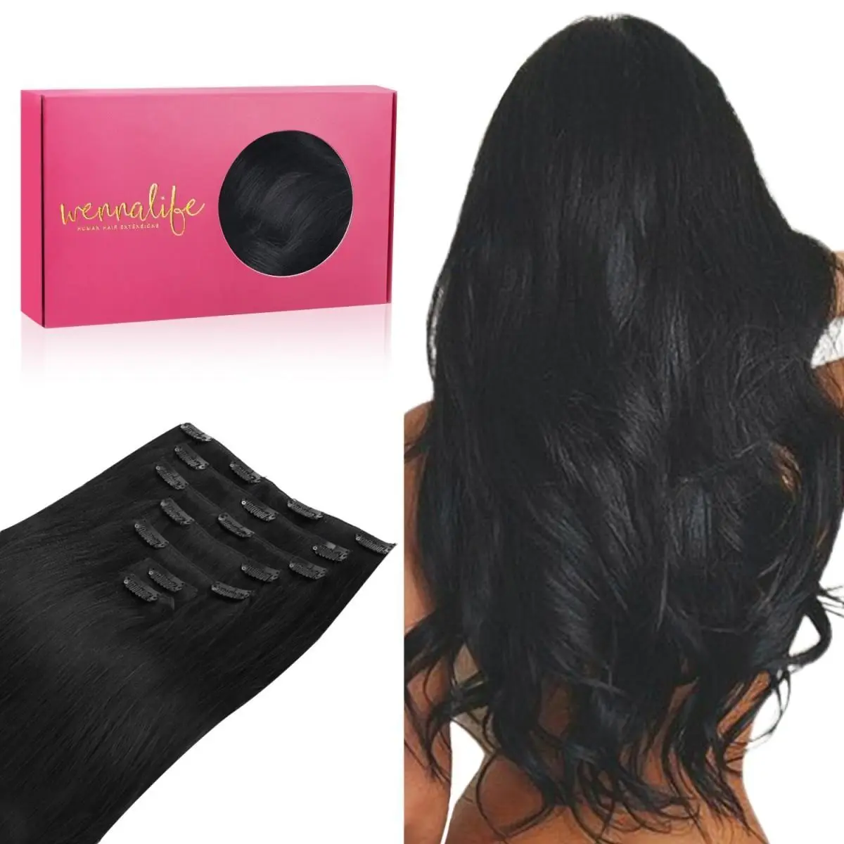WENNALIFE Clip in Hair Extensions Real Human Hair 7pcs 120g-150g 14 Inch to 24 Inch Jet Black to Platinum Blonde Balayage Ombre #DealsForYouDays