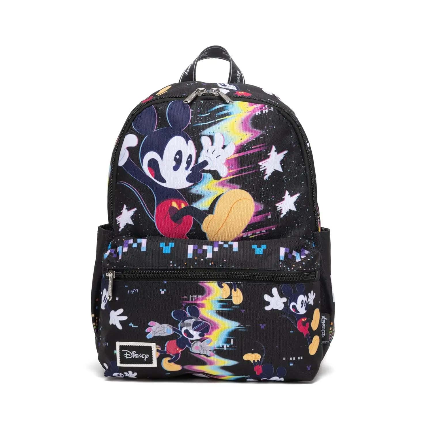 Unisex Mickey Print 13-Inch Deluxe Mini Backpack - Satin Nylon Synthetic Everyday Carry Bag, Zippered Pockets, Top Carry Handle, Colorful Compact Polyester Design, 13"h x 9.5"w x 4.5"d, 9.1 L, 9.1 Liter