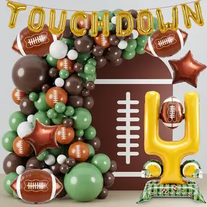 126Pcs Football Party Balloon Set with 5ft Foil Stand Green White Brown Arch Tailgate Decor
