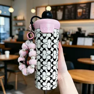 600ML Thermal Insulated Tumbler with Straw, Stainless Steel, Leak-Proof, Durable Coffee Cup, Travel Mug, Keeps Cold and Hot, Fashionable Design