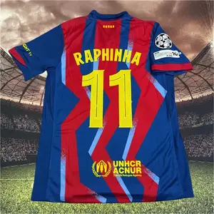 25 26 Barca Red Blue Raphinha 11# Short sleeve Soccer jersey