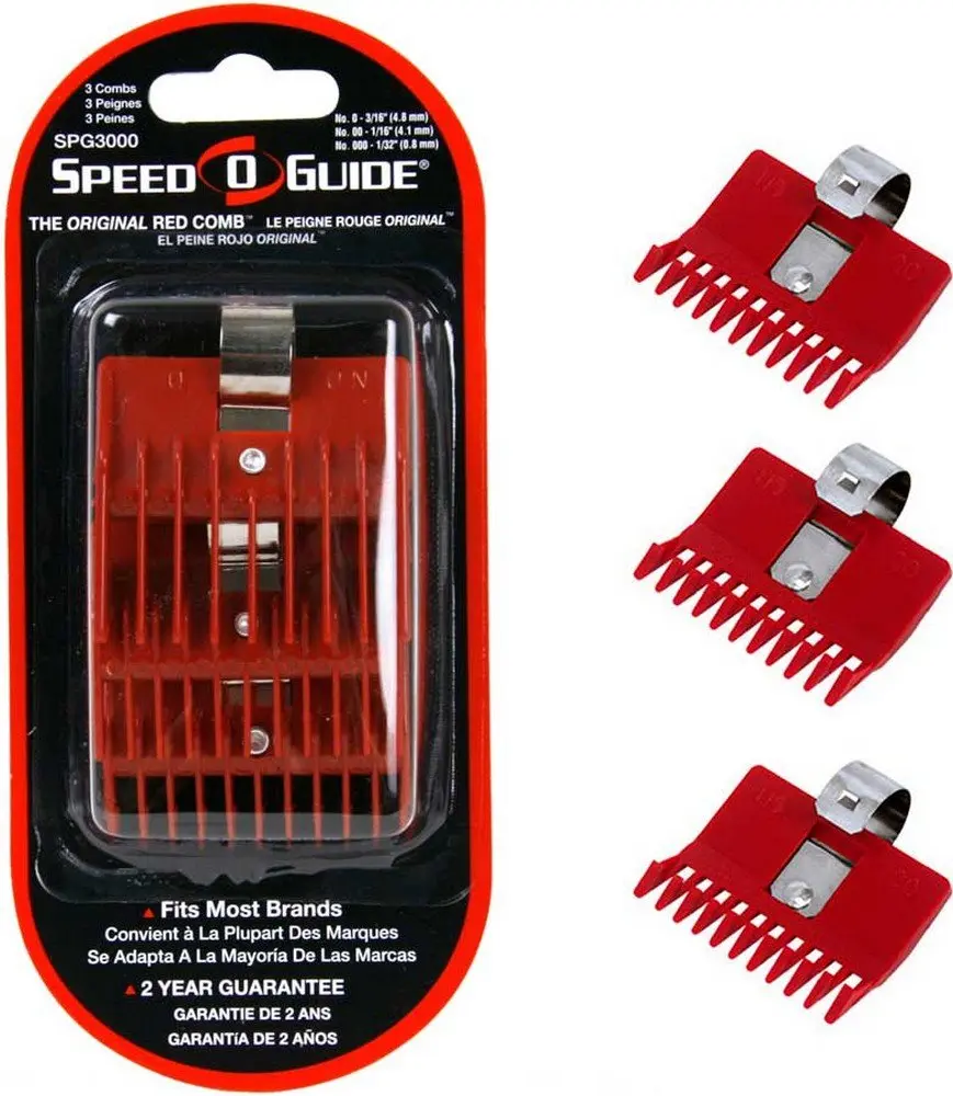 High-Quality Red Plastic Hair Clipper Comb Attachments - SPEED-O-GUIDE Universal 3-Count Multi Pack, Sizes 0/00/000 for Flat Tops, Barbers, Easy Change, Strength and Flexibility, Smooth Precise Cuts
