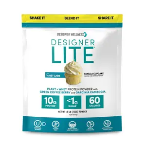 Designer Wellness, Designer Lite, Low Calorie Natural Protein Powder with Fiber, Key Vitamins, & Minerals, Vanilla, 25.6 oz