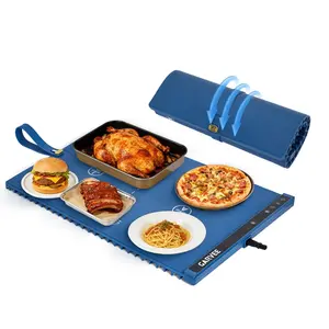 2-Zone Heating Food Mat - 24"X15" Warming Mat for Food Rollable Full-Surface Warmer with 6 Temp Settings & 3H Timer, Anti-Slip Heat-Insulated Pad for Meals (Blue)