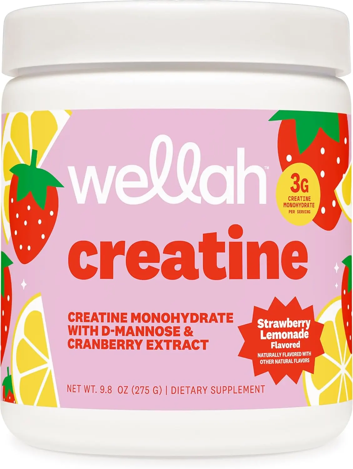 Wellah Creatine for Women - Creatine Monohydrate with Dandelion & Cranberry Extract (50 Servings, Strawberry Lemonade)