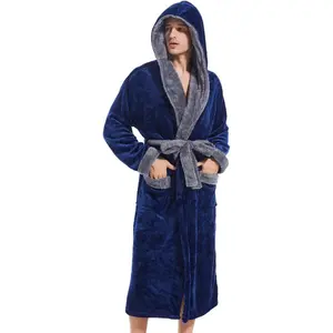 Mens Hooded Robe, Plush Long Bath robes Cozy Warm Bathrobe Fuzzy male  Robe With Pockets