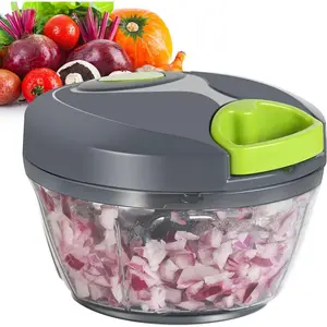 Manual Food Processor Vegetable Chopper, Portable Hand Pull String Garlic Mincer Onion Cutter for Veggies, Ginger, Fruits, Nuts, Herbs, etc., 2 Cup, Grey.