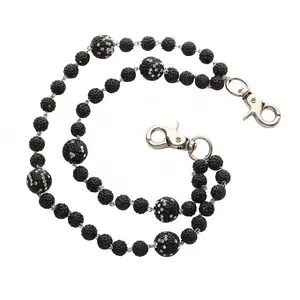 Black Bling Beaded Pants Chain, Hip Hop Streetwear Accessory, Trendy Rapper Style Chain for Jeans & Urban Outfits