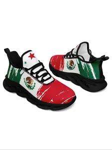 Women's Random Mexico Flag Print Lace Up Running Sneakers, Casual Comfortable Breathable Sports Fashionable Shoes, Gym Training Sport Walking Sneakers for Daily Wear Athletic Running Shoes