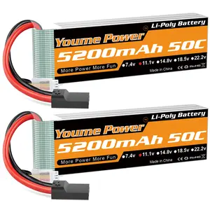 Youme 3S Battery Lipo,2 Packs 11.1V Lipo Battery 5200mAh with Tr Plug for RC Car/Truck, Boat,Drone,Buggy,Truggy,RC Helicopter, RC Airplane,UAV, FPV (Short)