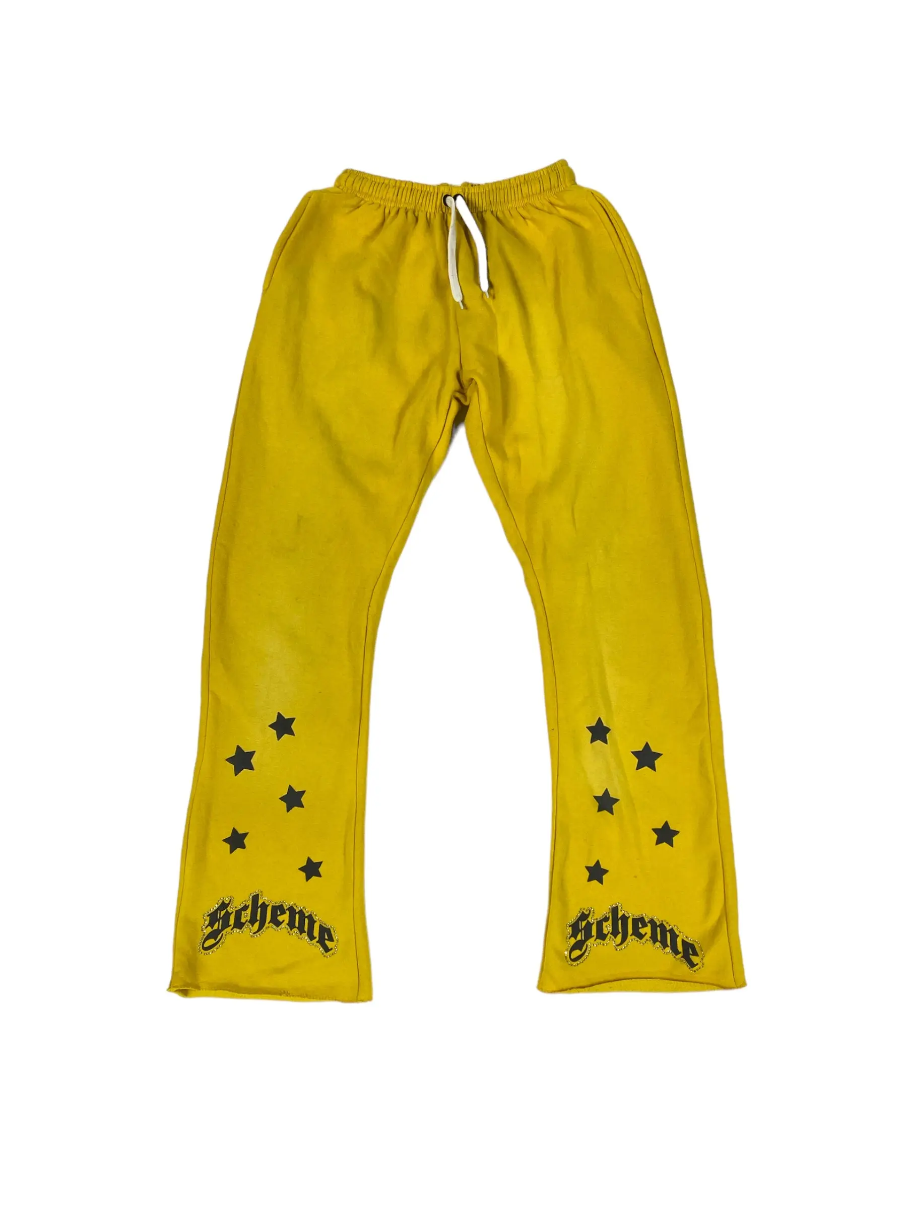 Rhinestone Star Puff Flare Sweats - Yellow
