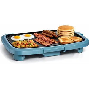 Electric Griddle, 10" x 16" Nonstick Cooking Surface for Pancakes, Burgers & Eggs, 1200W with Removable Temperature Control & Slide-Out Drip Tray, Slate Blue