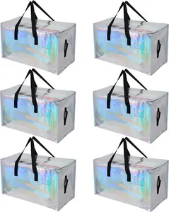 6 Pack Moving Bags Heavy Duty, Extra Large Moving Bags, Moving Supplies, Storage Bags with Handles and Zippers, Waterproof Totes for Storage Space Saving Packaging Shipping and Travel(Laser Silver)