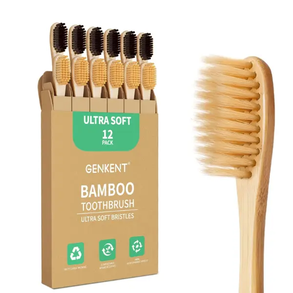 Bamboo Toothbrush, 12 Pack, BPA Free Medium Bristles Toothbrushes - Eco-Friendly, Natural Wooden Toothbrush