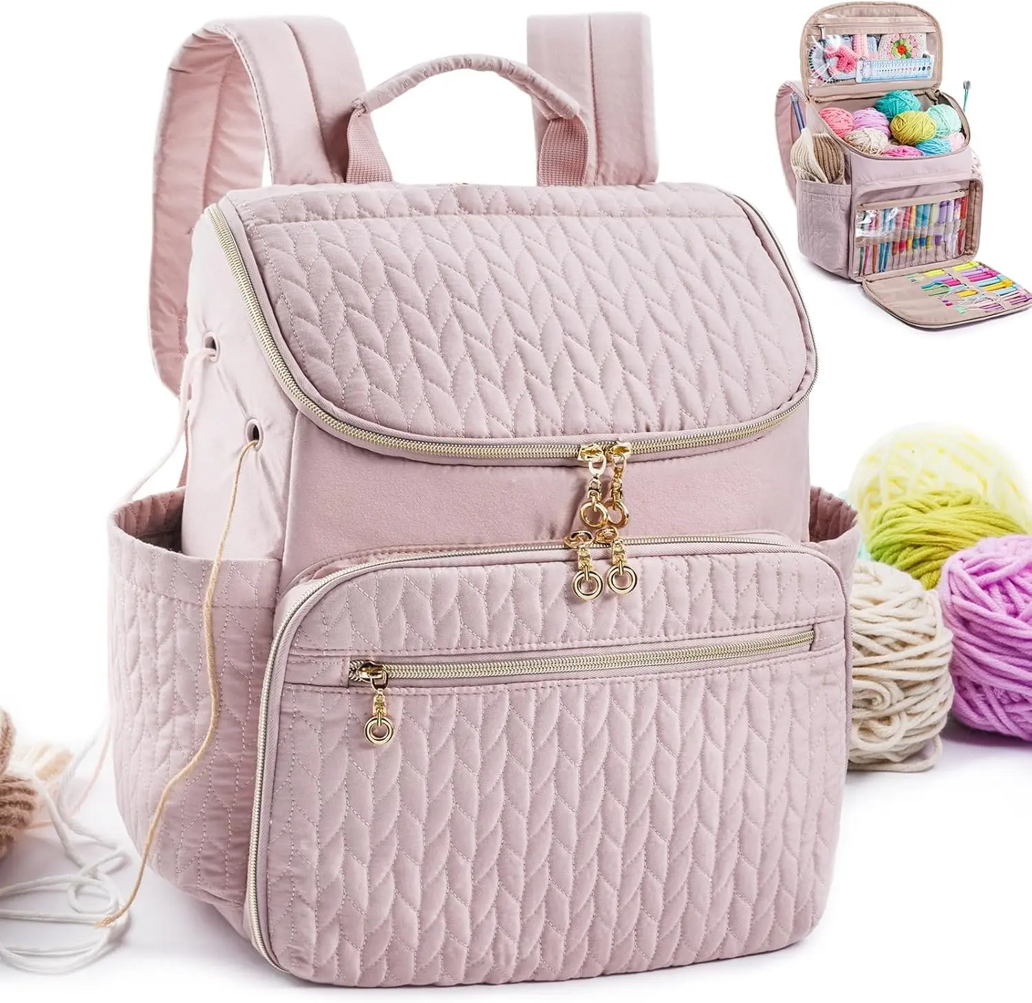 Knitting Bag Backpack, Large Crochet Backpack - Crochet Bag Organizer, Yarn Storage Organizer - Yarn Holder with 10 Pockets for Crochet Accessories, Knitting & Crochet Supplies, Crochet