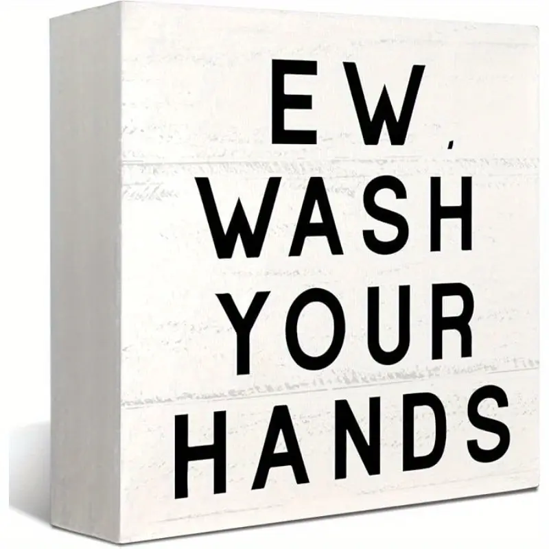 Wash Your Hands Sign bathroom decor Bathroom Decor for Shelves, EW Wash Your Hands Bathroom Decor Wooden Box Sign, Funny Bathroom Decor, Funny Sign Rustic Bathroom Signs For Shelf Wall 5x5 inch, Home Sign, Home Decor Plaque