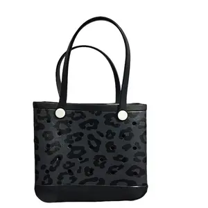 Medium Black Leopard Print Beach Tote Bag