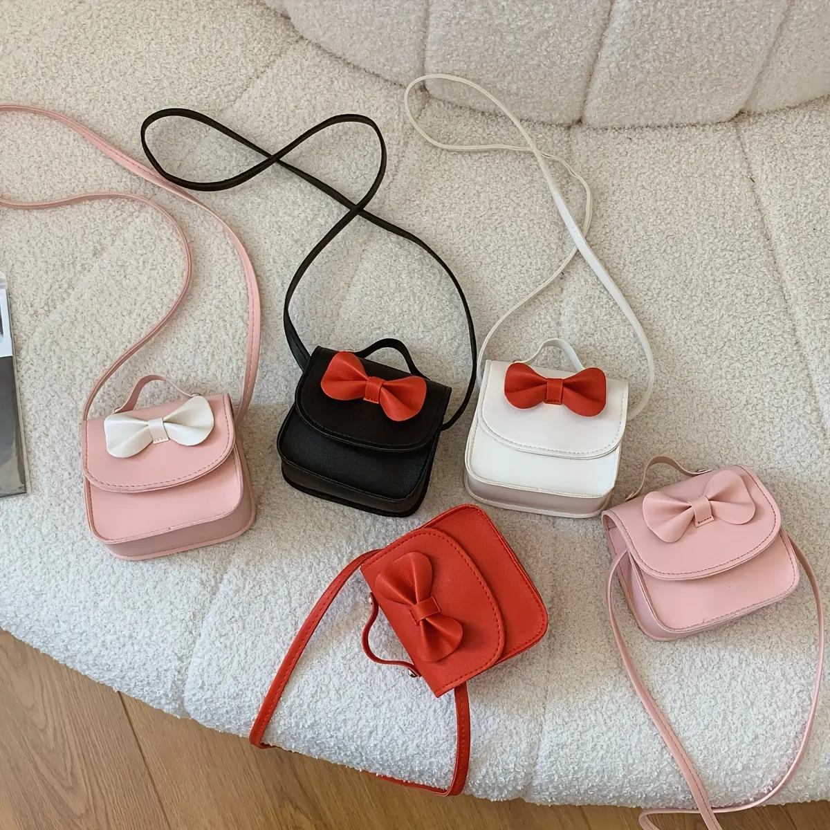 Girls' Chic PU Leather Crossbody Shoulder Bag, Perfect Size Compact Purse with Bow Accent for Birthday Party and School Events, Adjustable, Zip, Handbag