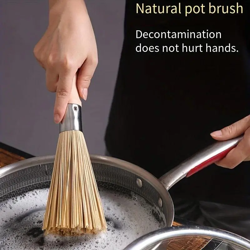1pc natural bamboo brush, household cleaning brush, bamboo household kitchen cleaning tool