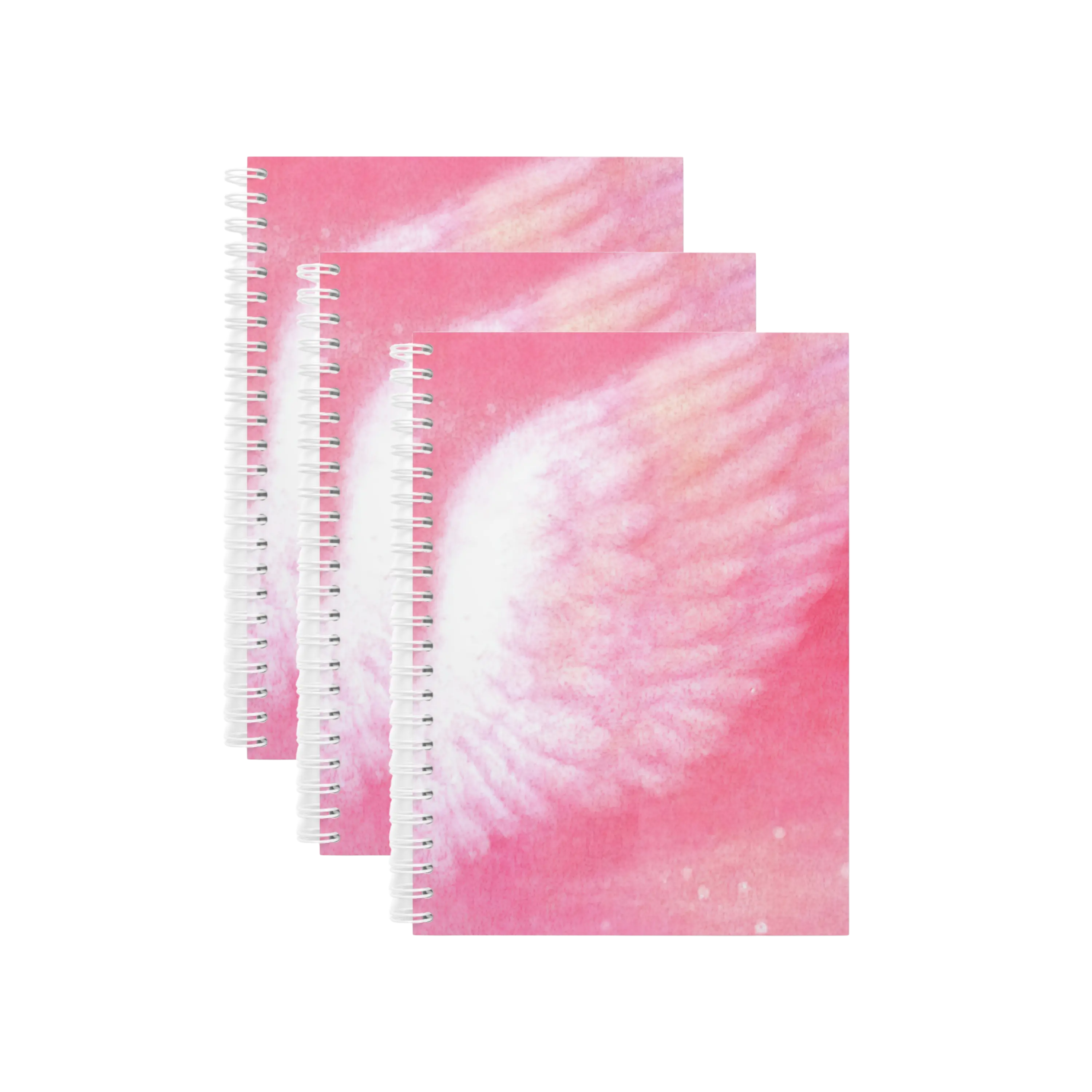 3pcs Journal Notebooks Angel Baby Pink Sky Wings Airbrush Art Girlie Girls Notebook School 160 Pages A5 Medium Size Thick Paper, Spiral-bound, Waterproof Flexible Plastic Cover, for College, Sketching, Drawing, Painting