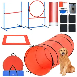 VEVOR Dog Agility Training Equipment,  5 PCS Combination Set with Adjustable High Hurdles,6 Weave Poles, Tunnel, Jump Ring, Pause Box, Whistle, Foldable Bowl, Puppy Obstacle Course Kit with 2 Bags