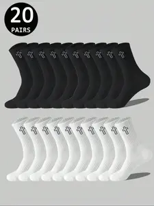 Men's Casual Socks, 10 Pairs/20 Pairs, Medium-Length, /, Odor-Resistant, Breathable, Sweat-Absorbent, Ideal for Daily Wear