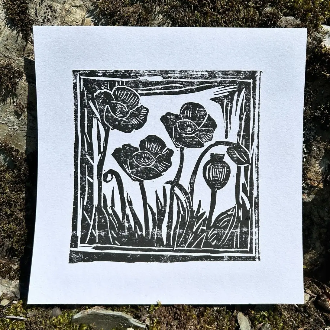 Where Poppies Grow Linoprint