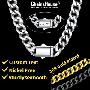 ChainsHouse Cuban Link Chain Chunky Necklace Personalized Name Custom Necklace for Men Women Stainless Steel Cuban Link Chain Casual Unisex Hip Hop Cool Necklace Jewelry Gift for Men Women CHN18729