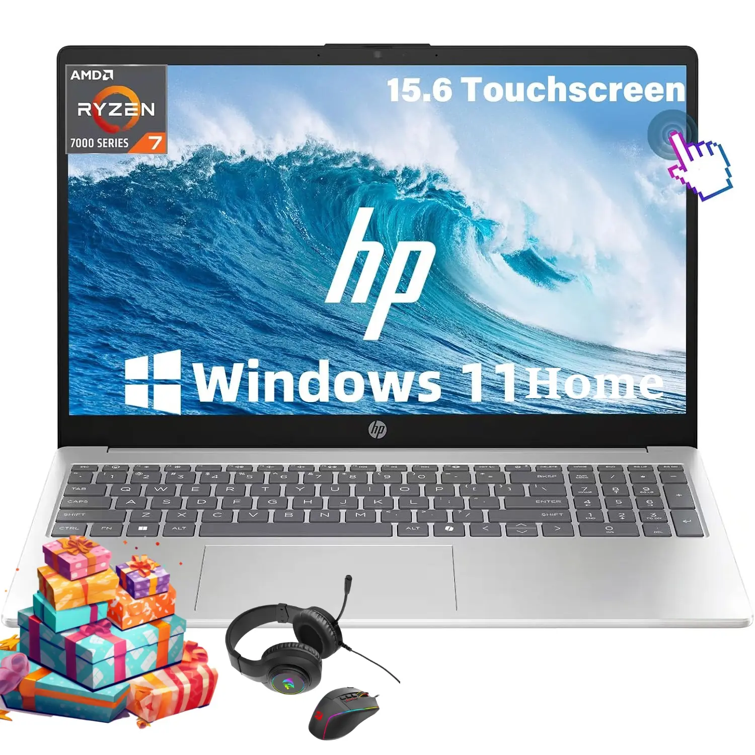 HP 15.6" FHD Touchscreen Laptop, up to 32GB RAM, 1TB SSD, AMD Ryzen 7 7730U, Copilot AI Key, WiFi 6, Fast Charge, Windows 11 Home, Portable Laptop for Business & Study,Bundle Accessories