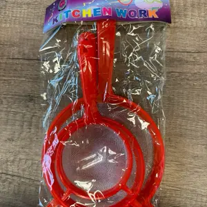 3 Pcs Plastic Mesh Strainer Colander Set with Long Handle for Food Soy Milk Flour Tea Filtering and Icing Sugar Sifting Filtration Basket