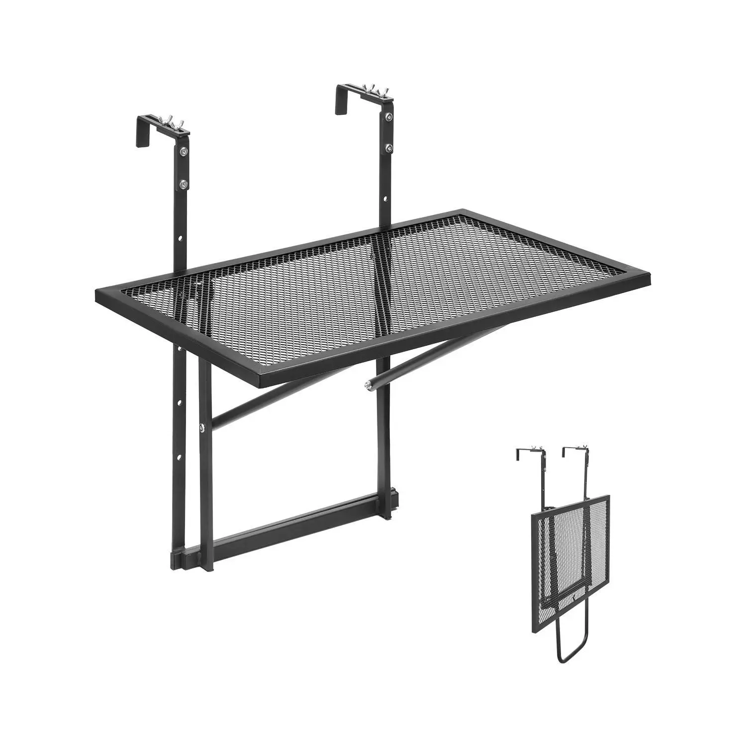 【summerfinds】VEVOR Balcony Hanging Table, 19 x 24 in Metal Folding Balcony Railing Table, Outdoor Balcony Bar Table for Railings, 5-Level Adjustable, Fit Railing from 1" to 4.7", Serving Table for Patio & Deck