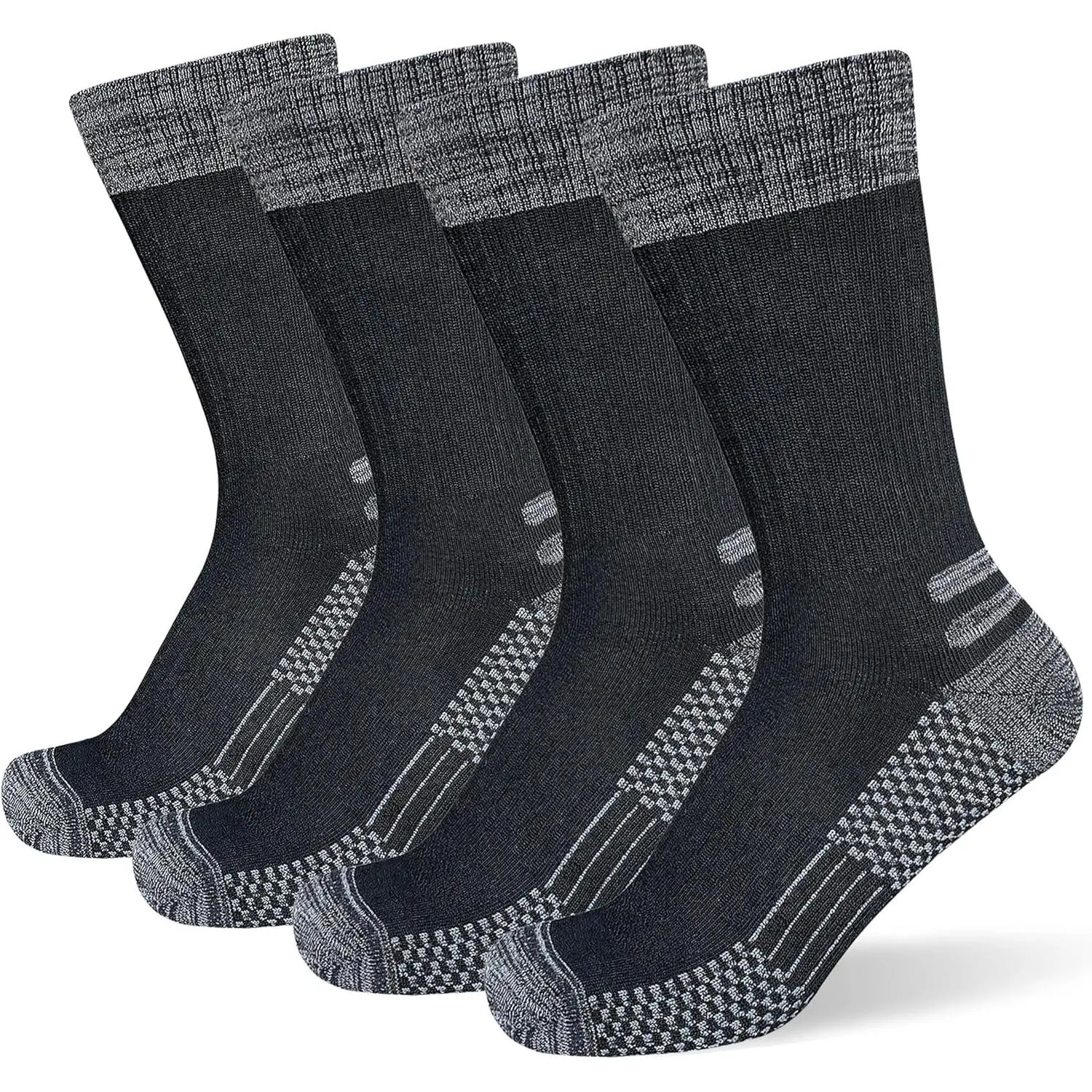 Male Crew Socks - 4 Pairs High Compression Targeted Compression Work Wear Socks with Thick Padding, Moisture-Wicking, Mesh for Hiking (Party Gift Option)