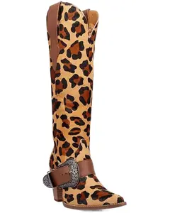 Dingo Women's Spur Crazy Leopard Print Tall Western Boot Round Toe - Di2385-Lep